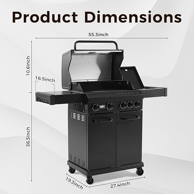 4 Burner Propane Gas Grill with 1 Side Burner 50000 BTU Outdoor BBQ Grill Heavy-Duty Steel Construction Cast Iron Cooking Grates &amp Griddle Backyard Patio Barbecue