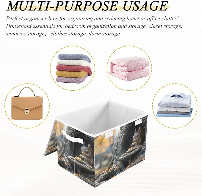 AIXIWAWA Lidded Storage Cube (Cute Animal Tree) Fabric Foldable Closet Bins with Flip Lid and Handles Organizer Basket Container 16.5 x 12.6 x 11.8 IN