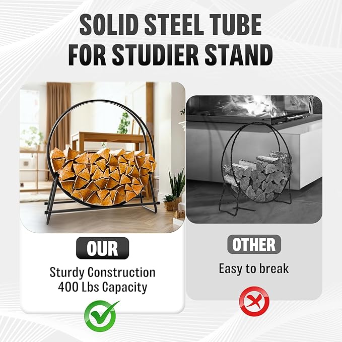 IDZO 41in Firewood Rack 400lbs Load Capacity Rust Resistant Steel Black Wood Storage