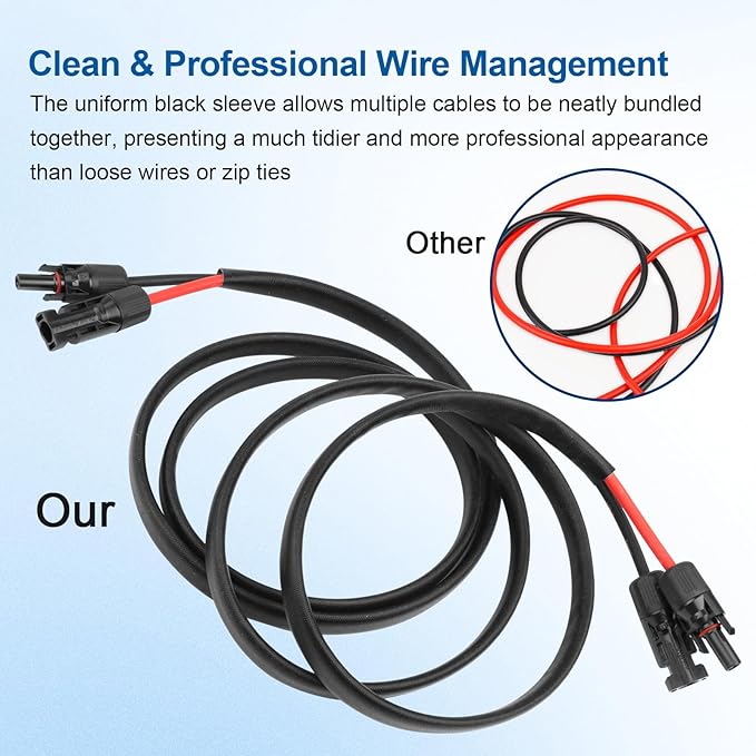 10AWG Solar Cable - 15FT Solar Panel Extension Cord 10 Gauge PV Wire with Flame Retardant Protective Sleeving Female &amp Male Waterproof Connector for RV Photovoltaic Systems Solar Panels (15 Feet