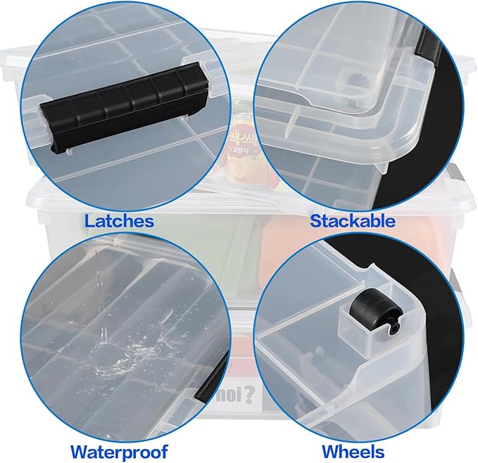 Hespama 25 Quart Clear Plastic Underbed Storage Bin with Wheels 3 Pack