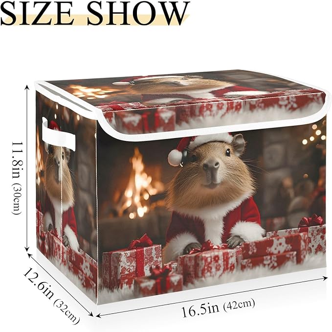 AIXIWAWA Lidded Storage Cube (Capybara Christmas) Fabric Foldable Closet Bins with Flip Lid and Handles Organizer Basket Container 16.5 x 12.6 x 11.8 IN