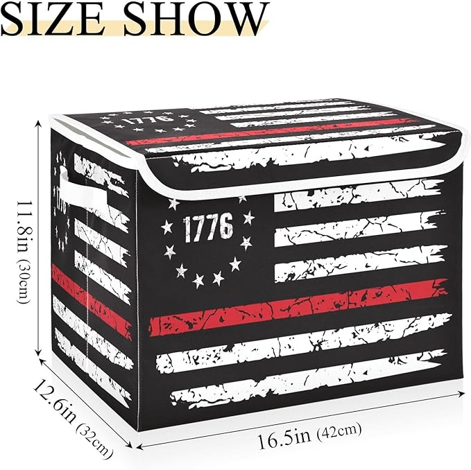 1776 Distressed American Flag Usa Black Storage Boxes with Lids Foldable Clothing Storage Large Stackable Storage for