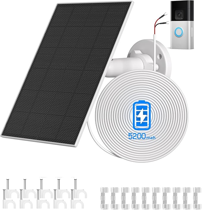 4W Solar Panel for Ring Doorbell Built-in 5200mAh Battery Compatible with Ring Video Doorbell 3 3 Plus 4 &amp Battery Doorbell Plus - IP66 Waterproof 13.1ft Long Charging Cable
