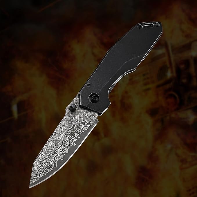 Father‘s Day Mother‘s Day &amp Birthday Gift for Him Her: ALBATROSS 7 EDC Pocket Knife - VG10 Damascus Steel Blade Liner Lock Retro Blackwash Handle Belt Clip &amp Gift Box | Folding Design for