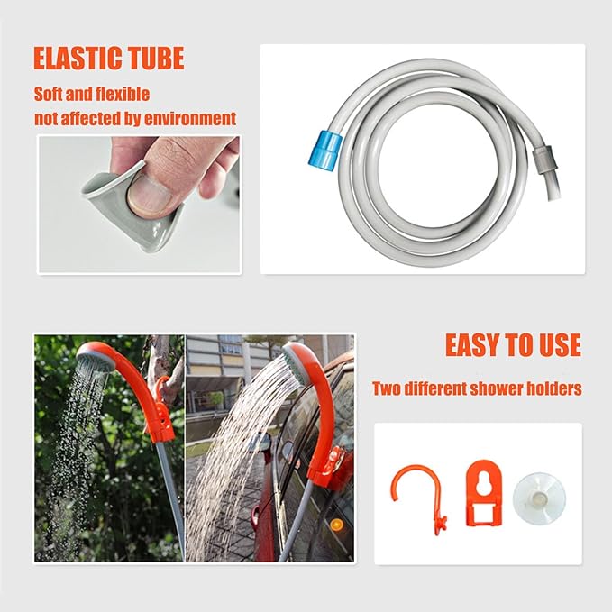 Orange grayPortable Camping ShowerShower Pump with Rechargeable BatterySuitable for CampingPet BathingCar Washingetc