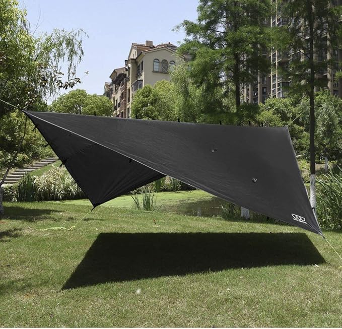 Gold Armour Rainfly Tarp Hammock Premium 14.7ft/12ft/10ft/8ft Rain Fly Cover Waterproof Ultralight Camping Shelter Canopy Survival Equipment Gear Camping Tent Accessories (Black 12ft x 10ft)