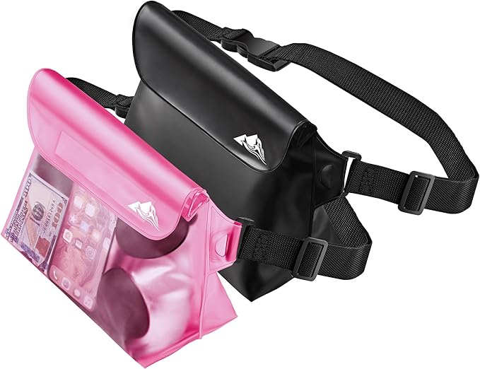HEETA 2-Pack Waterproof Pouch with Waist Strap Transparent Screen Touchable Dry Bag Bundled with 5-Pack Clear Waterproof Dry Bag Water Tight Cases Pouch Dry Bags