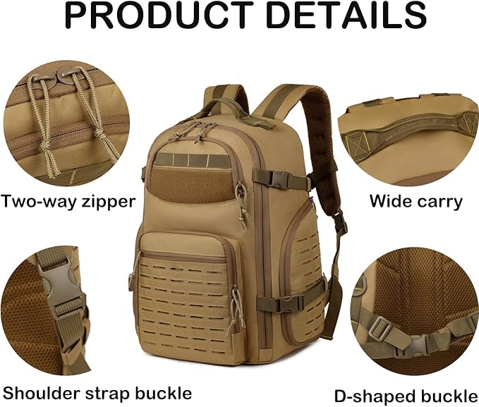35l Military Tactical Backpack for Men Hiking Climbing Camouflage Cs Molle Multi-functional Tactical Cycling Rucksack (Khaki)
