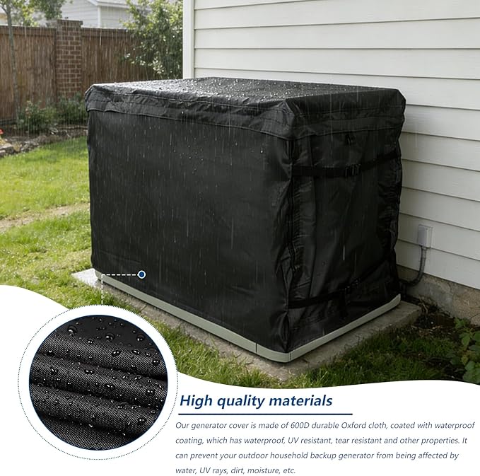 Generator Cover600D Outdoor Generator Covers for G007043 22KW Home Standby GeneratorWith Insulation Aluminum Foil Winter Generator Cover 50W X 26.5D X 28.5H(Black)