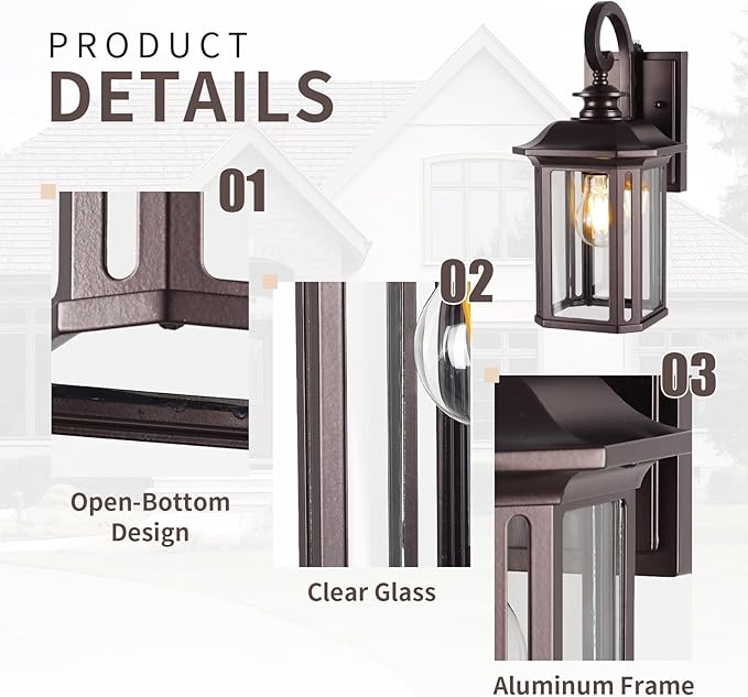 Dusk to Dawn Outdoor Wall Light Fixtures19'' Outdoor Porch Sconces Lighting  Waterproof Wall Lanterns with E26 Sockets &amp Glass Modern Oil Rubbed Bronze Outside Lights for Front Door Entryway Ga