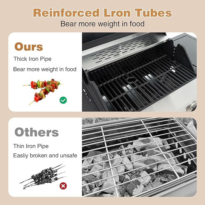 Endark 3-burner Propane Gas Grill | 37000 BTU Stainless Steel with Side-iFre Function | with Enameled Cast Iron GrateThermometer and Side Stand Wheels | Great for Patio and Garden Outdoor Cooking