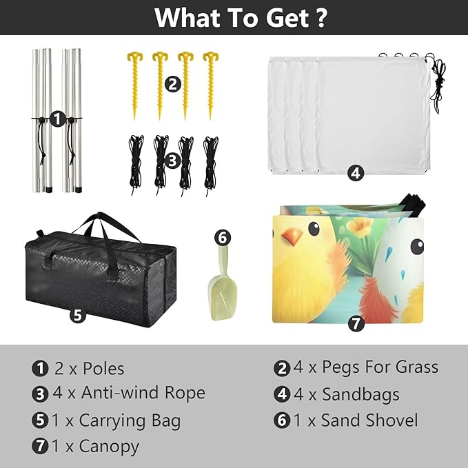 Easter Eggs Cute Chicks Beach Tent Sun Shelter Set UPF50+ UV Protection 10.5 x 9.19 FT Camping Shade Canopy with Sandbags Sand Anchors Carrying Bag and Others