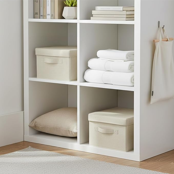 Large Fabric Storage Bins with LidFoldable Closet Organizers and Storage Basket2-Pack Stackable Storage Boxes for Organizing ClothesToysSheets18×11×8 Beige