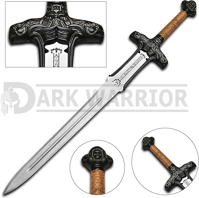 Conan Sword Handmade Conan Atlantean Sword 1095 Carbon Steel Brass Fittings Brown with Leather Sheath Viking sword - dark- conan sword real viking (Conan Atlantean Sword(BLACK))