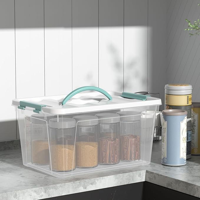 14 Quart Latching Storage Box with Lids/Handles Plastic Clear Storage Totes Set of 6
