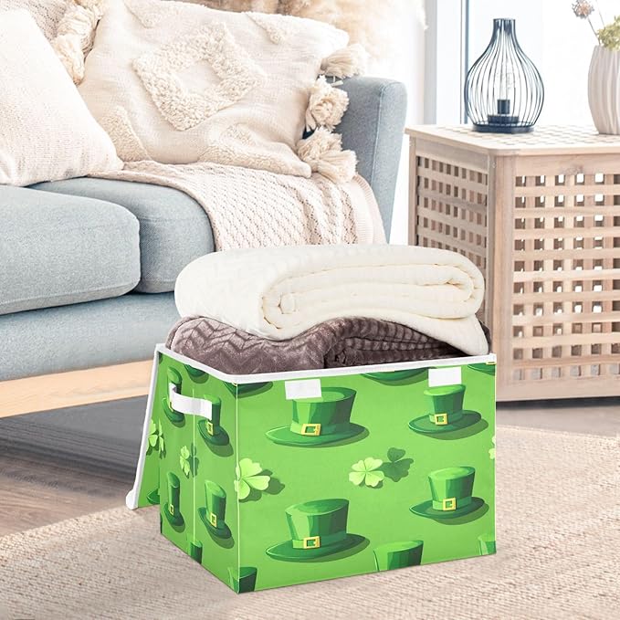 St. Patrick's Day Hat Fabric Storage Bins with Lids and HandleFoldable Storage Bins with LidsCloset Organizers for Clothes Storage Room Organization Office Storage Chest Organizer