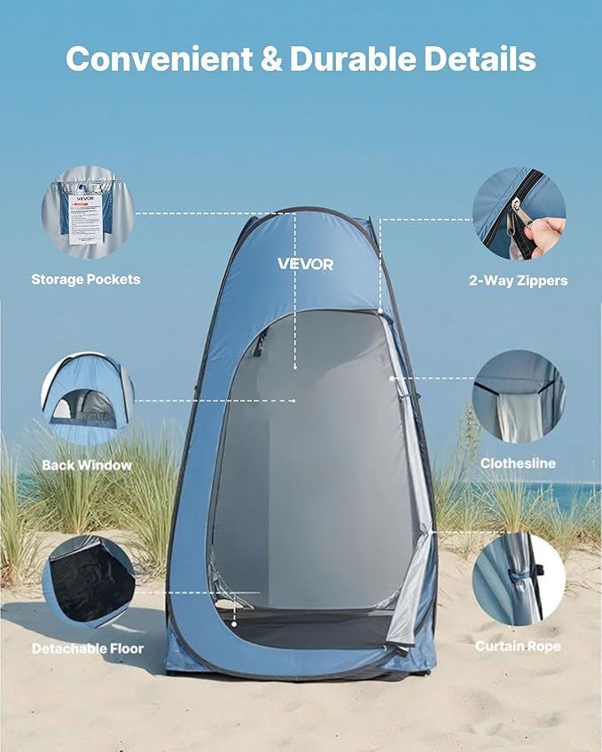VEVOR Pop up Privacy Tent Instant Portable Privacy Tent Changing Room with Bag Ground Stakes Ropes Carry Bag 190T Polyester with Silver Coating Quick Setup for Camping Beach Fishing
