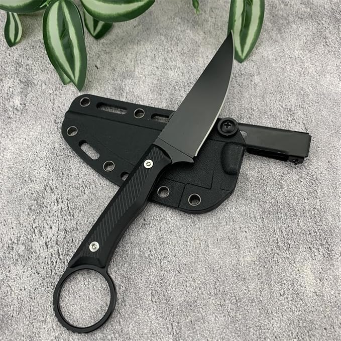 7.8 Outdoor Fixed Blade Knife Full Tang 8Cr13Mov Blade Non-Slip Handle with Grip Ring Kydex Sheath and Clip Compact EDC Camping Cutting Tools Men's Gift