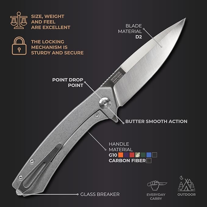Firebird GANZO Adimanti Skimen Pocket Folding Knife G10 Handle with Clip and Glass Breaker D2 Steel Blade Hunting Fishing Camping Outdoor EDC Utility Pocket Knife (Green)