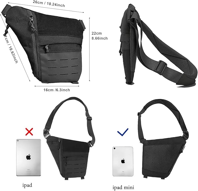 Tactical Chest Bag Mens Sling Backpack Pack Military Anti-Thief Shoulder Sling Bag With Gun Holster Patch