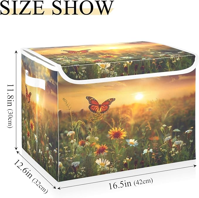 MNSRUU Containers Baskets with Lids Flower Butterfly Foldable Storage Bins Organizer with Lid Collapsible Storage Boxes for Home Bedroom Closet Office