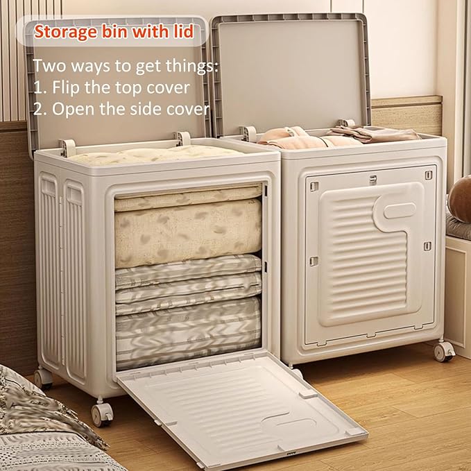 Foldable Clothes Storage Bin With Lid 125L/114QT Large Capacity Closet Organizer With Wheels Home Storage Box For Living Room Bedroom Laundry Room