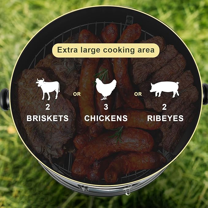 Charcoal BBQ Smoker 16 Inch Heavy Duty Grill with 2 Cooking Area and Thermometer 4 In 1 Vertical Smokers Grill for Outdoor Camping Backyard Picnic Party