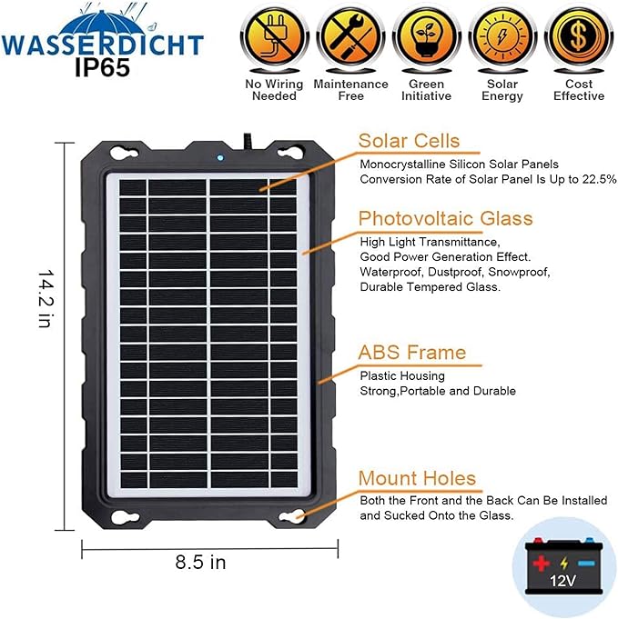 POWOXI-9W-Solar-Battery-Trickle-Charger-Maintainer -12V Portable Waterproof Solar Panel Trickle Charging Kit for Car Motorcycle Boat Marine RV Trailer Powersports Snowmobile etc.