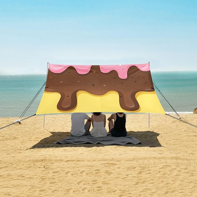 ALAZA Cute Ice Cream Beach Tent Sun Shelter Portable Canopy Sunshade for Outdoor Camping Picnics Backyard Fun 10x9 ft