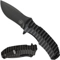 Off-Grid Knives - Rapid Fire Blackout - Large Folding Knife for Camping &amp EDC Cryogenic D2 Blade Steel Titanium Nitride Coating with G10 Scales &amp Deep Carry Clip
