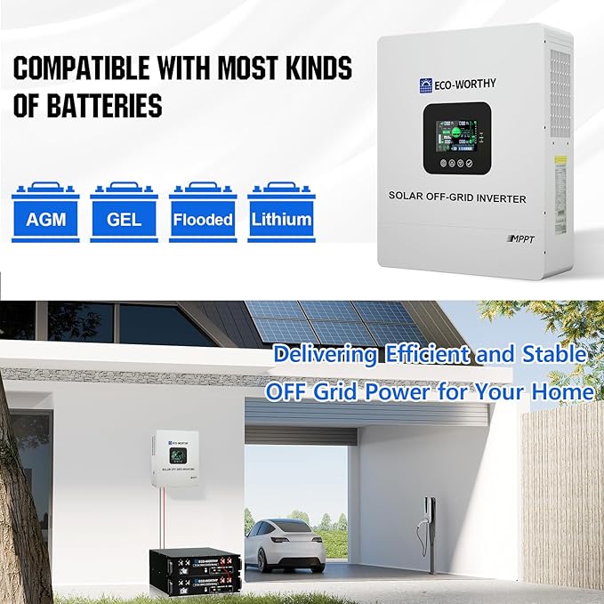 ECO-WORTHY 5000W UL1741 Solar Off-Grid Split-Phase AIO Inverter 48Vdc to120Vac 5500W@500V PV Input