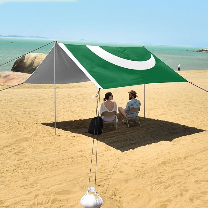 Flag Pakistan Beach Tent UPF50+ Lightweight Large Sun Shelter with Carrying Bag for Backyard and Camping