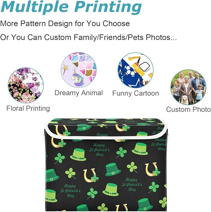 CaTaKu Large Fabric Storage Bins With LidsSaint Patrick's Day Storage Boxes With Handles for Organizing Clothes Collapsible Storage Cube Bins Baskets for Shelves