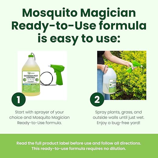 Mosquito Magician Ready to Use Liquid Solution – Kills Mosquitoes Fleas &amp Fire Ants – Use with Mosquito Foggers Sprayers &amp Misting Systems – Pet &amp Yard Safe for Lawns Patios Outdoors