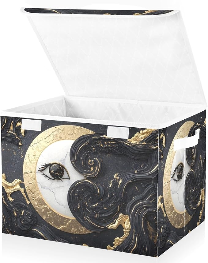 Storage Cube with Lid Moon Luxurious Print 16.5×12.6×11.8 IN Collapsible Large Capacity Foldable Storage Basket Bin Organizer