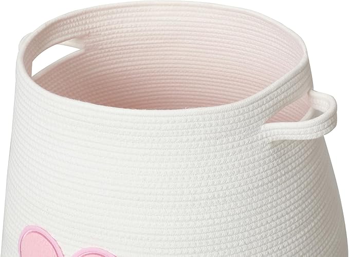 Cottonphant 20 x 20 Extra Large Cotton Rope Storage Basket with Lid – Flagon Design – Perfect for Clothes Blankets and Living Room Organization (Pink Heart 20x20)