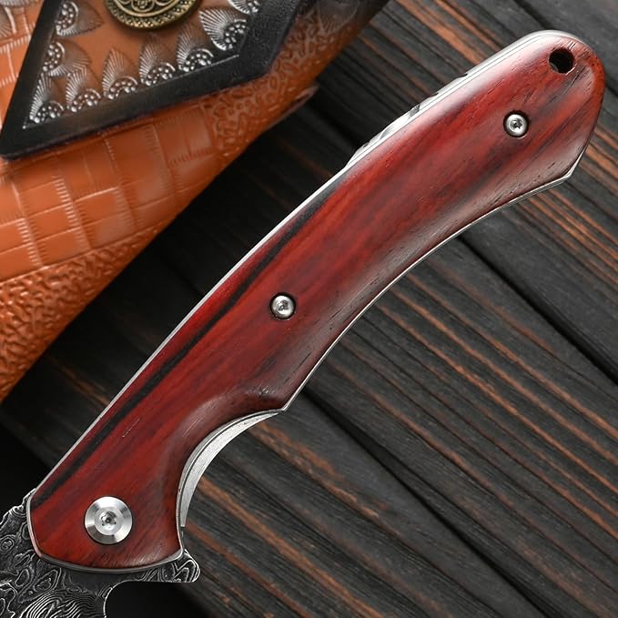 Sitivien ST242 Damascus Steel Folding KnifeFlipper Liner Lock Knife with Damascus VG10 Core BladeDalbergia Handle for Everyday Carry Hunting and Outdoor