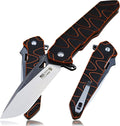 WPKOPYA 8.4in Folding Knife AUS-8 Steel Blade G10 Handle with Anti-Slip Texture Ball Bearing Pivot Stonewashed Finish EDC Pocket Knife for Camping Hiking Survival (AUS-8 (G10 black/orange))