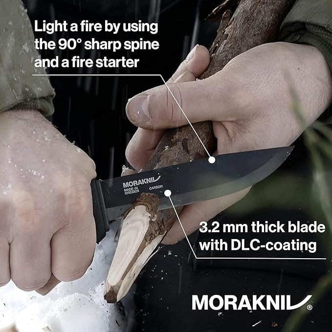 Morakniv Carbon Steel Fixed-Blade Bushcraft Knife with Sheath Black 4.3 Inch