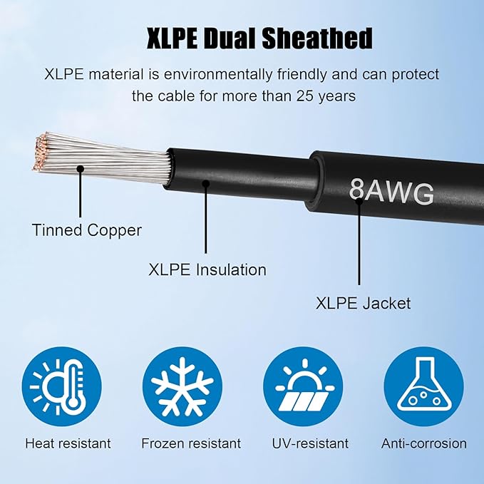 8 AWG Solar Cable 150FT Red + 150FT Black Tinned Copper Wire 8 Gauge Solar Panel Wire for RV Automotive Trailer Marine Outdoors