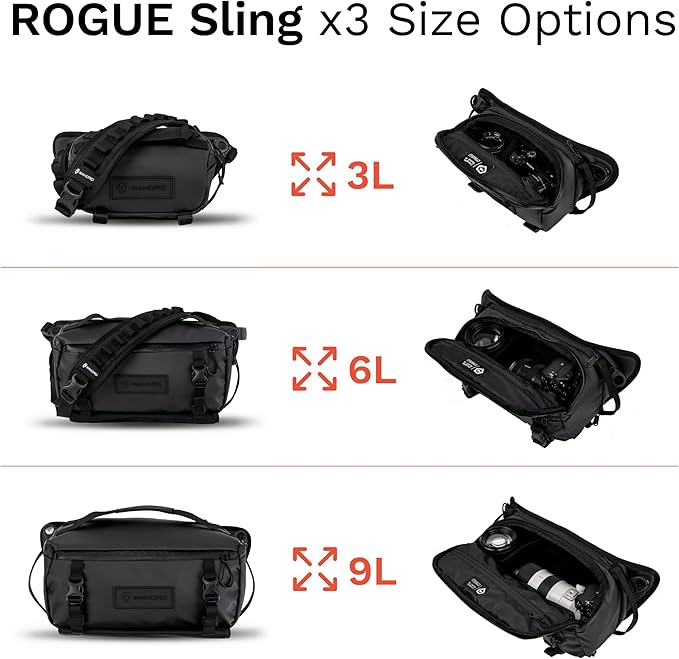 WANDRD ROGUE V1 3L Sling: Compact Camera Sling and Crossbody Bag with Fast Access 3-Way Carry– Lightweight Everyday Bag Great for Travel Photography and Daily Use (Black)