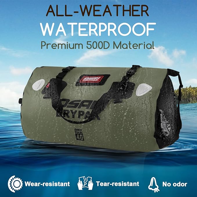 OSAH DRYPAK Waterproof Duffel Bag - Motorcycle Dry Bag Tail Bag with Large Storage Space Waterproof Luggage Duffle Bags with Outer Mesh Zipper Pocket for Camping Kayaking Fishing &amp Traveling