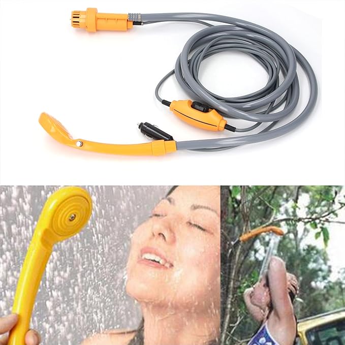 Tnfeeon Portable Camping Shower with Adjustable Water Flowing 2.5 L/min Leakproof Outdoor Showerhead Sprayer for Hiking Car Washing and Pet Bathing (Orange)