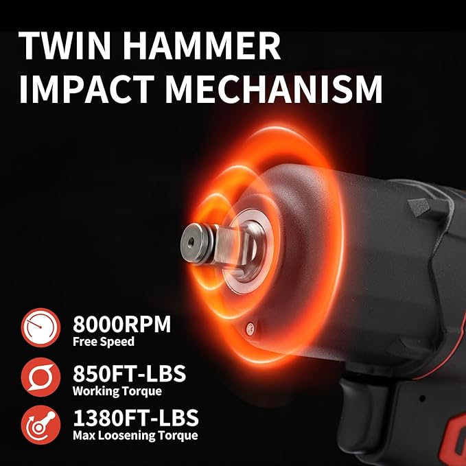 AEROPRO TOOLS 1/2-Inch Composite Air Impact Wrench(A315) Twin Hammer 1380FT-LBS Max Loosening Torque 8000RPM Pneumatic Impact Gun for Auto Repair Tire Shop (Lightweight Housing)