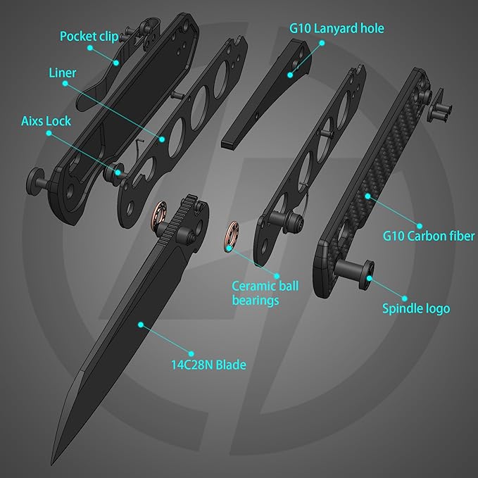 OLITANS G062 Folding Knife for EDC 14C28N Steel Blade Pocket knife Crossbar Lock Knife for Outdoor Survival Hunting and Camping 3.28oz（G10 Carbon Fiber+Black Coating）