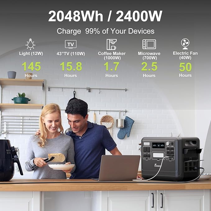 FOSSiBOT F2400 Portable Power Station 2400W 2048Wh LiFePO4 Battery Solar Generator 2H Fast Charging for Home Backup Outdoor Camping RV Emergency F2400 Pro