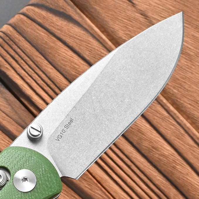 FF22 Folding Pocket Knife VG10 Steel Blade G10 Handle Full Tang Knife for Outdoor Camping Hunting Hiking Survival (Green)