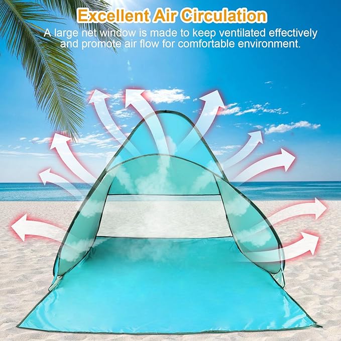 KOCASO Pop Up Beach Tent Sun Shade Shelter - UV Protection &amp Waterproof Sun Shade Shelter with Net Window and Storage Bag - Ideal for Beach Camping Fishing and Outdoor Activities Green