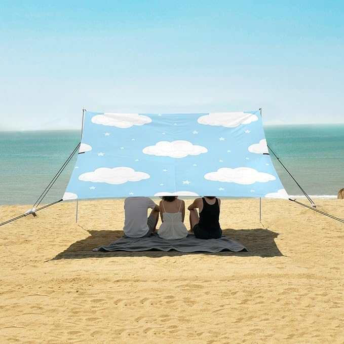 Beach Canopy with Windproof Ropes &amp Sandbags Beach Tent Sun Shade Sun Shelter for Camping Trips Fishing Backyard Fun or Picnics Cloud